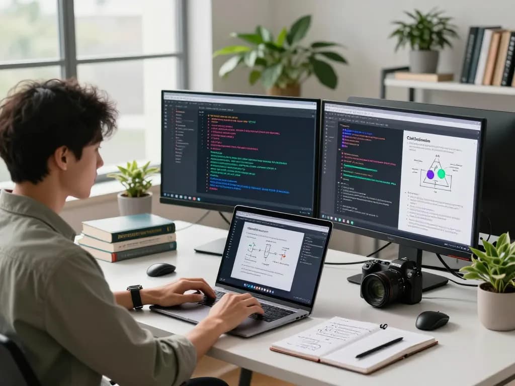 Data scientist generating image to prompt in a modern office environment.