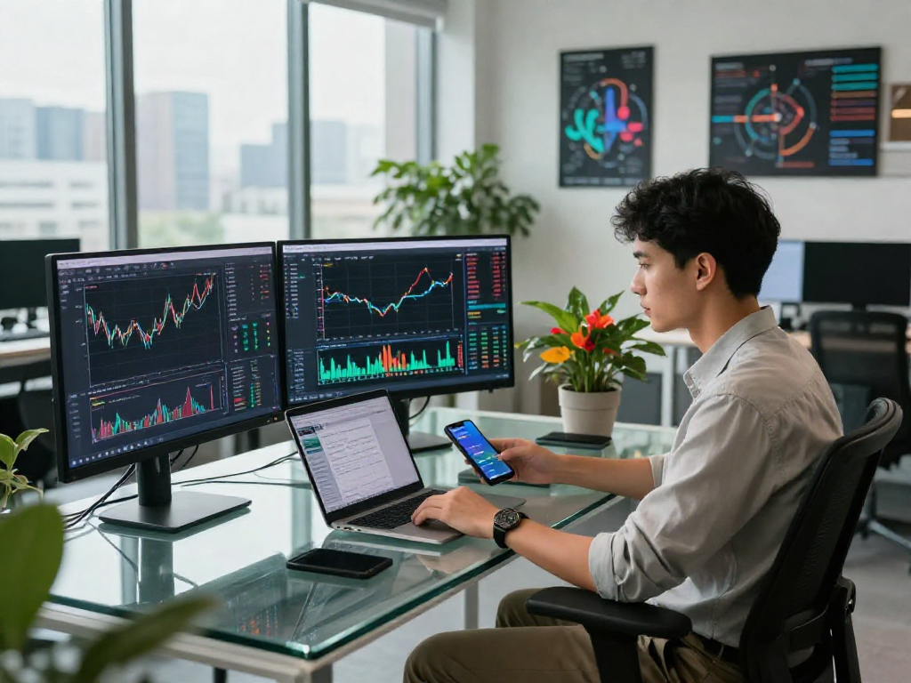 Primera imagen de un espacio de trabajo moderno de Immediate Edge con gráficos de criptomonedas