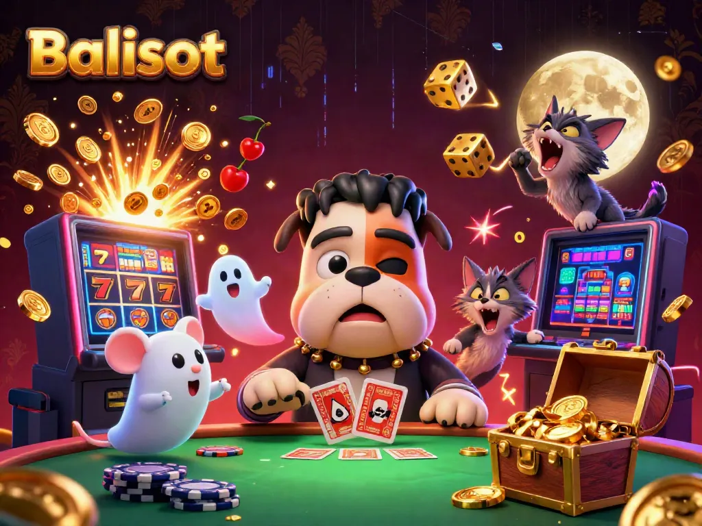 Balislot showcases an exciting 3D cartoon scene with a bulldog monster dealing cards, ensuring a thrilling gaming experience.