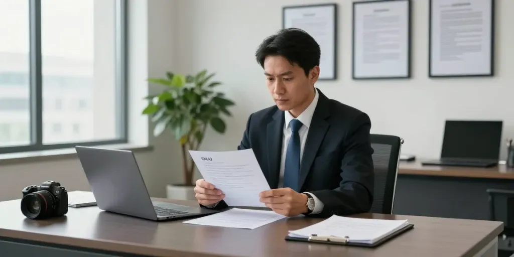 DUI lawyer Forsyth County in a professional consultation setting, reviewing case documents and legal briefs.