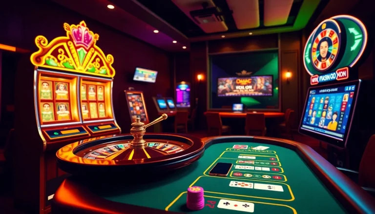 Experience excitement at trang chủ rr88 with vibrant slot machines and a bustling roulette wheel for optimal gaming.