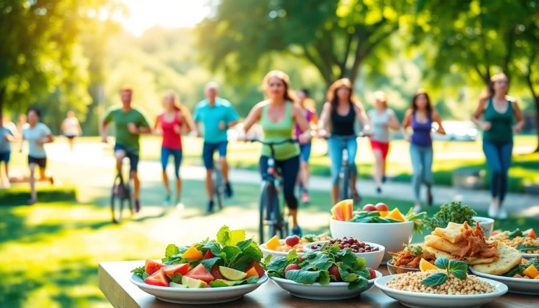 Dynamic group exercising outdoors emphasizing weight loss and healthy lifestyle choices.