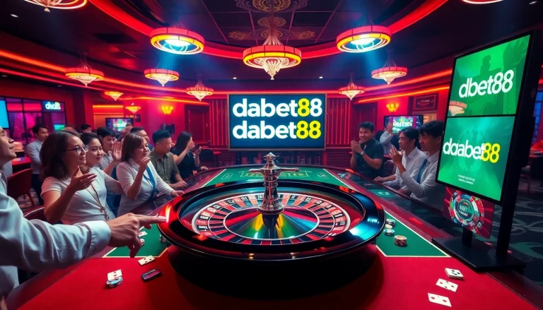 Players enjoy a thrilling game at the casino with dabet88 branding on display.