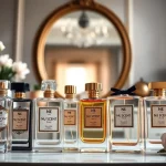 Showcase NU Scent Premium Dupes Keywords with elegant perfume bottles in a luxurious setting.
