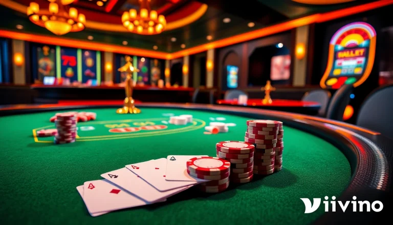 Engaging scene of a luxurious casino highlighting đăng nhập vipwin at a poker table with vibrant gaming elements.