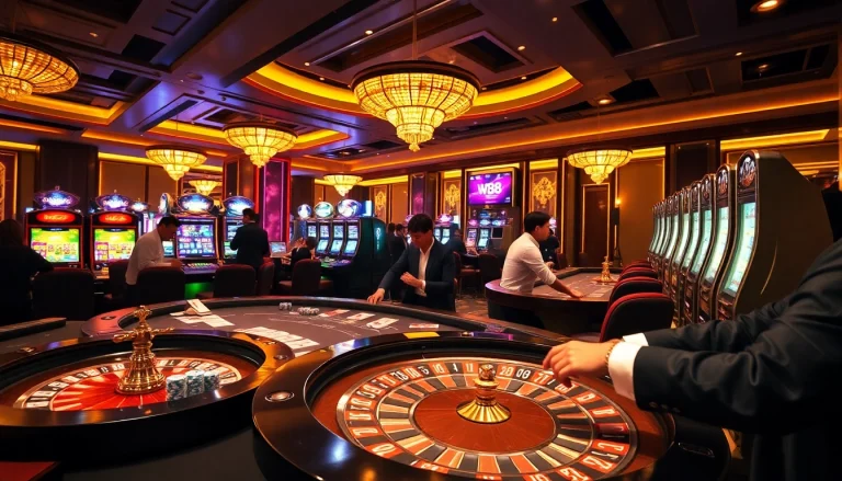 Experience thrilling moments at the W88 casino with vibrant slot machines and intense gaming tables.