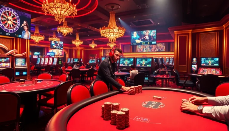 High-stakes poker action at max88 vip casino with luxurious tables and vibrant atmosphere