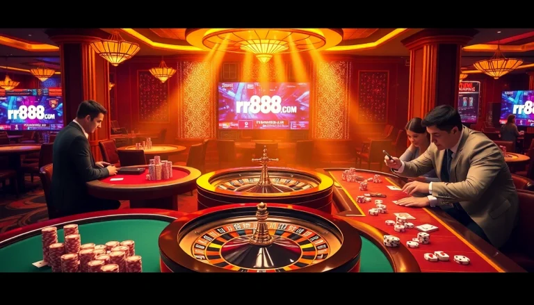 Spin the roulette wheel and win at rr88.com in this vibrant casino atmosphere.