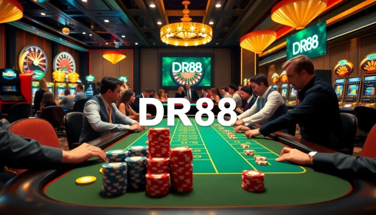 Experience an exciting casino atmosphere with DR88 poker games and vibrant slot machines in action.