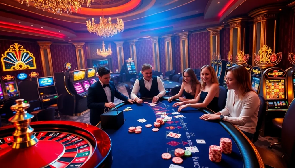 Players enjoying a thrilling game at doaslot's vibrant casino, showcasing excitement and winning opportunities.