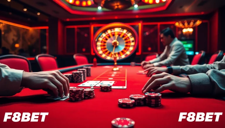Experience winning at https://f8bet11.net/ with a vibrant casino scene featuring poker and roulette.