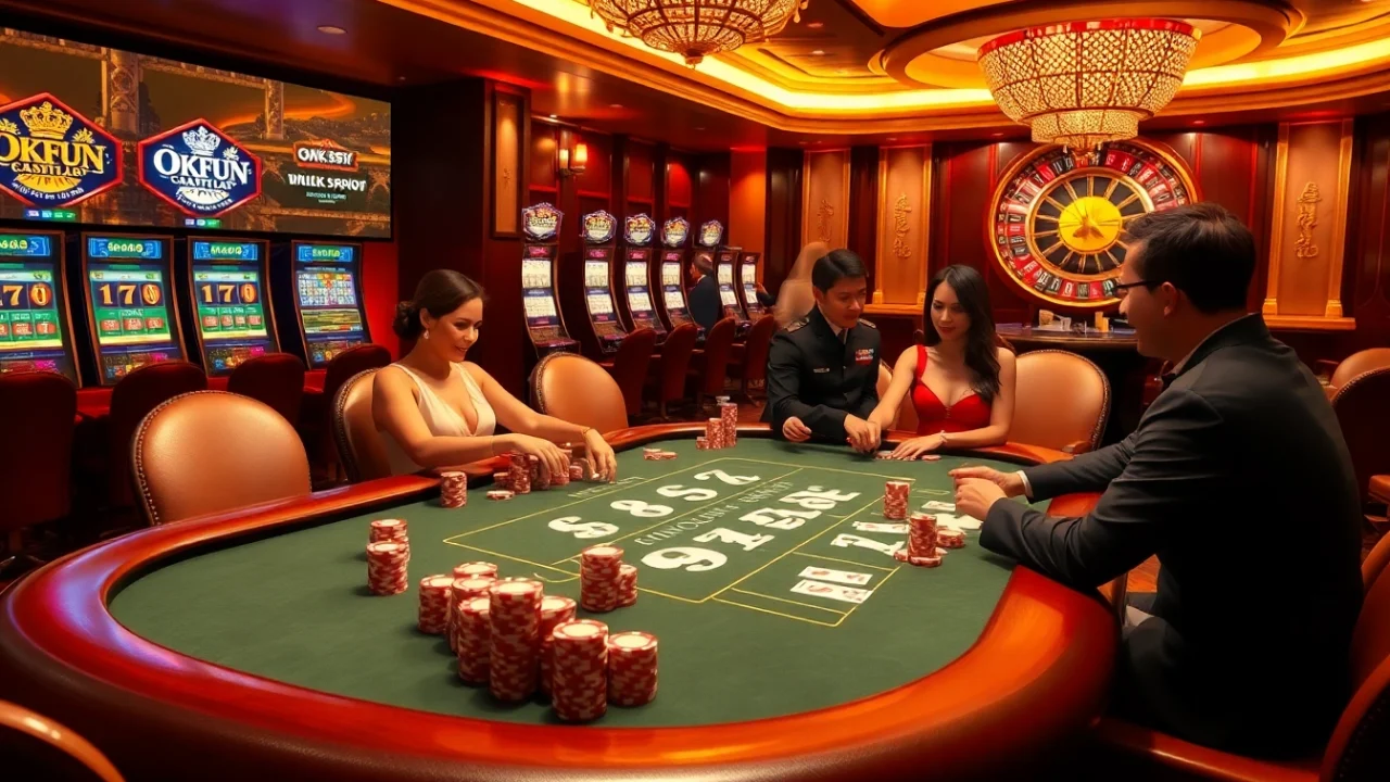 Experience thrilling gambling action with the OKFUN app at a vibrant casino table.