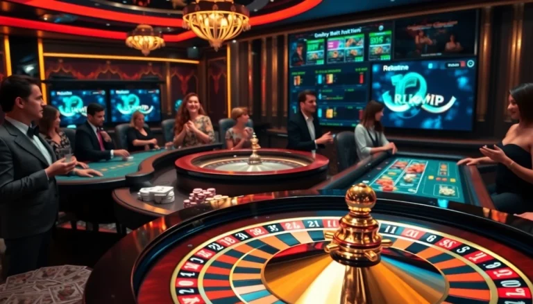 Excited players engaging with the rikvip online casino experience at a luxurious table.