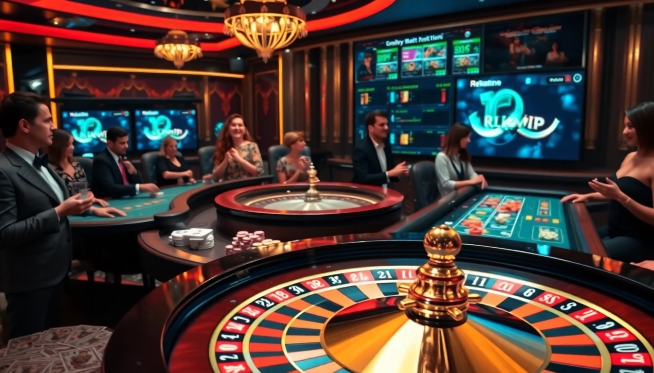 Excited players engaging with the rikvip online casino experience at a luxurious table.