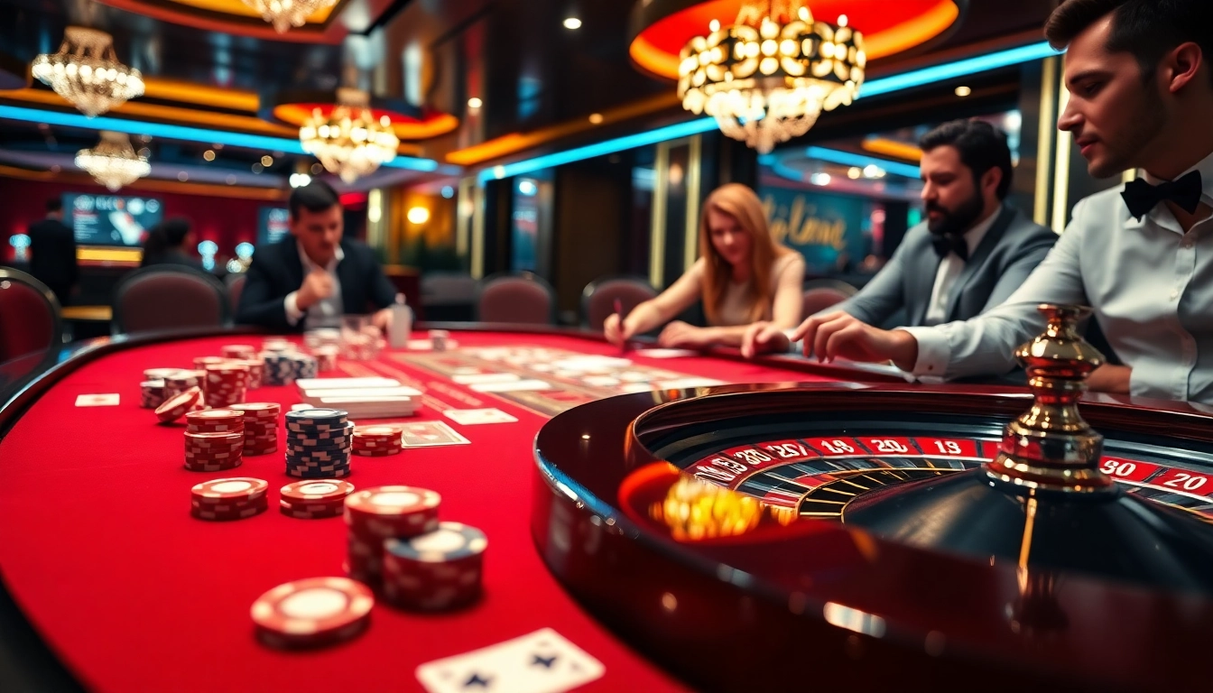 Experience thrilling gameplay at MM88 London with poker chips and roulette in a vibrant casino setting.