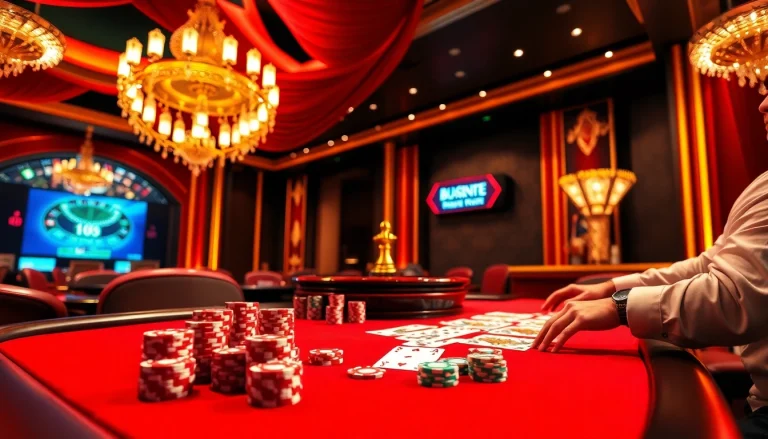 An engaging casino scene at https://topxx88.com/ with poker chips, cards, and an exciting roulette wheel.
