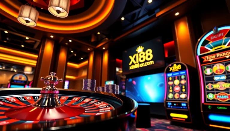 Enjoy the excitement of gambling at xin88 com with vibrant slot machines and poker chips.