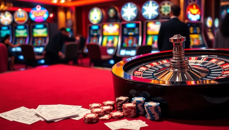 Vibrant casino scene at jun88.com with roulette wheel and poker chips showcasing excitement.