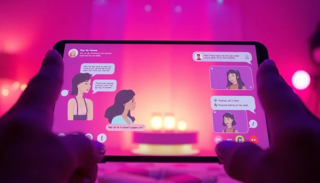 Engaging AI sex chat interface showcasing vibrant interactions with animated AI characters.