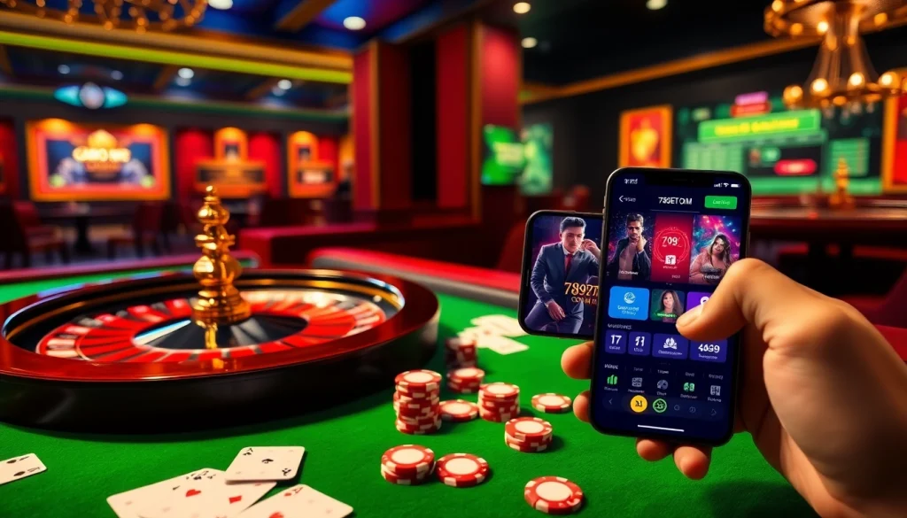 Enjoying an exciting online experience on 789BET COM with casino games, poker chips, and a roulette wheel.