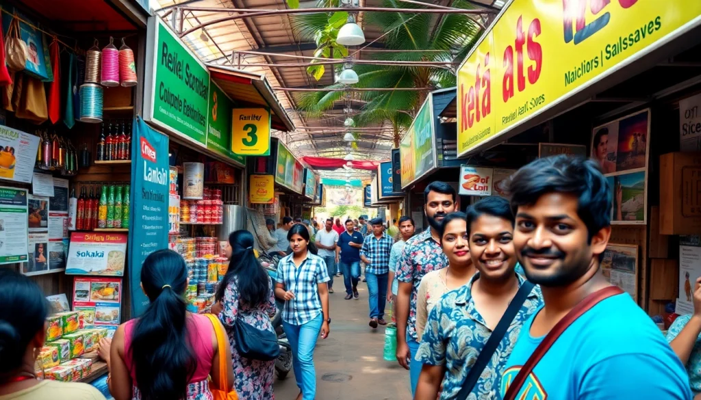 Lanka Ad marketplace scene with vibrant colors and engaged community members in Sri Lanka.