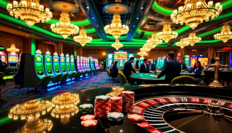 Experience thrilling high-stakes betting action at Hello88 casino with vibrant slot machines and poker chips.