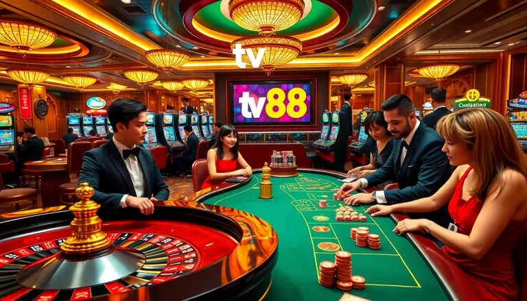 Experience the excitement of gambling at tv88 with players at luxurious casino tables.