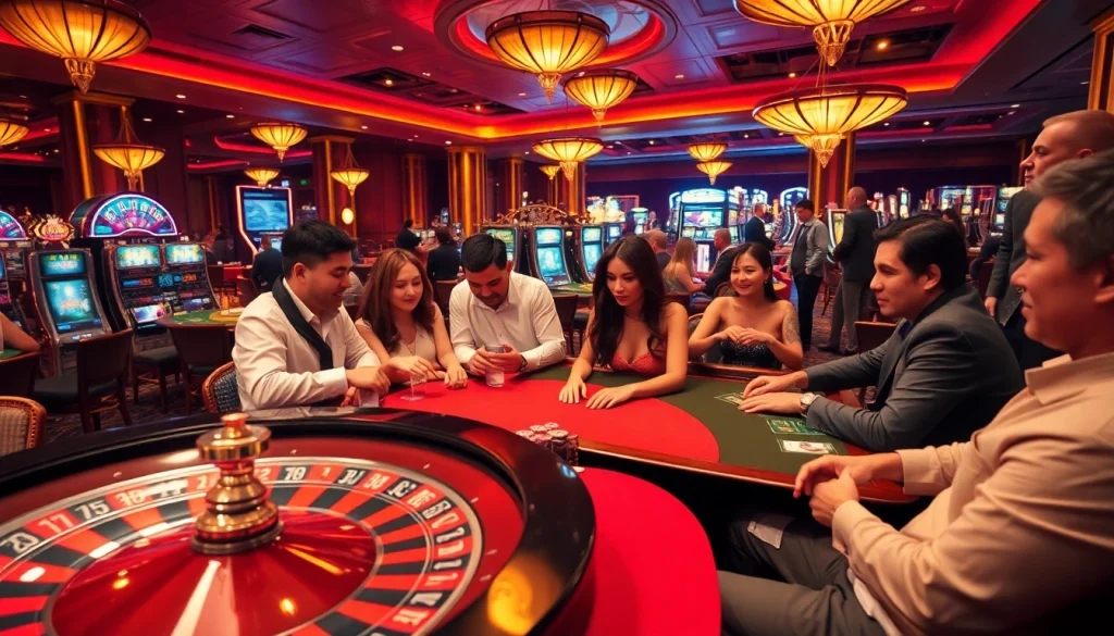 Players winning at fb88 casino tables with spinning roulette and poker action