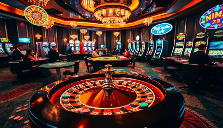 Kèo nhà cái highlights intense betting action at vibrant casino tables with poker players.