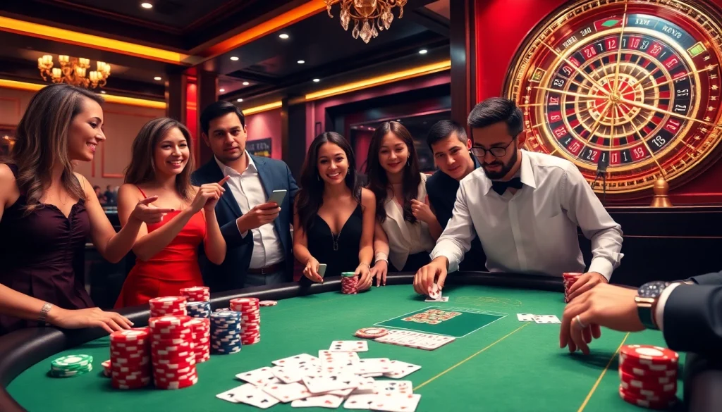 Gamblers engaging in a high-stakes poker game at USBET's luxurious casino table setup.