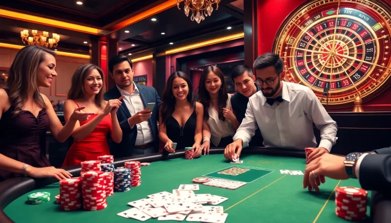 Gamblers engaging in a high-stakes poker game at USBET's luxurious casino table setup.