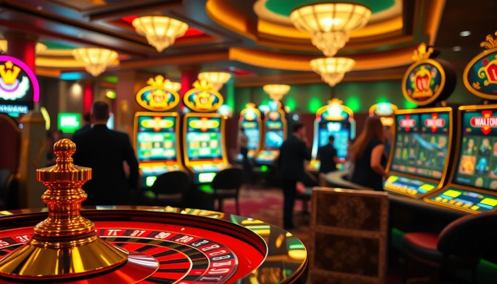 Experience the excitement of high-stakes gaming at Slots8 Vip with luxurious slot machines and vibrant casino atmosphere.