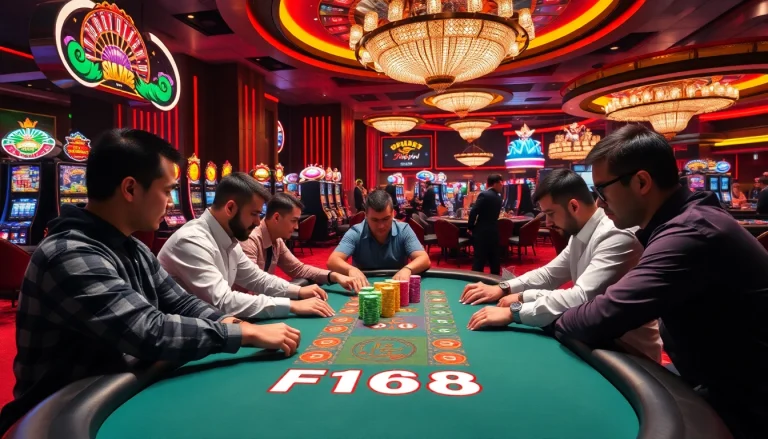 Engage with the thrilling world of F168 at a vibrant casino table filled with excitement.