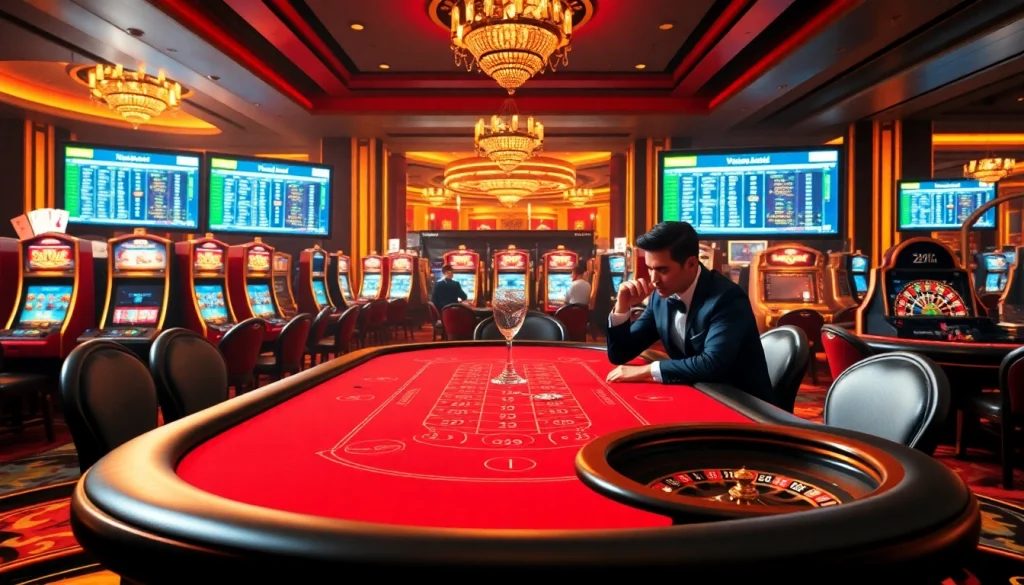 Players enjoy a thrilling poker game at 22VIP casino, surrounded by excitement and luxury.