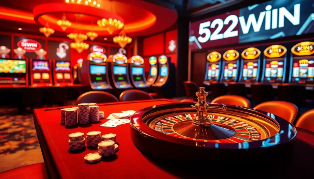 Experience the thrill of 52WIN at a luxurious casino table with cards and chips.