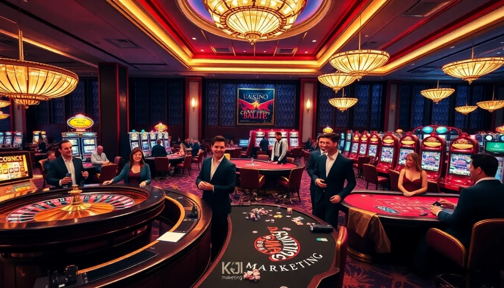 Experience the luxury of KJC Marketing's engaging casino environment with vibrant games and excited players.
