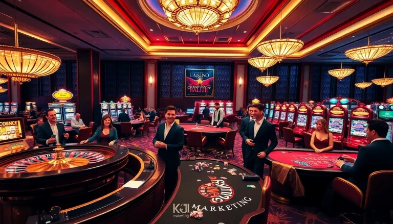 Experience the luxury of KJC Marketing's engaging casino environment with vibrant games and excited players.