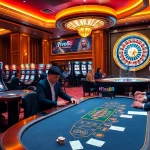 Players enjoying high-stakes blackjack and slot games at https://fivee88.com/, capturing the thrill of luxury gambling.