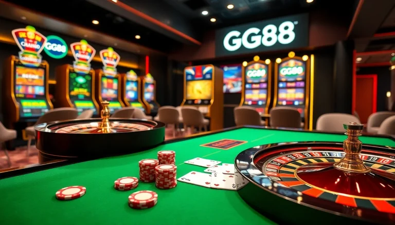 Experience the excitement of GG88 with vibrant casino gaming tables and luxurious visuals.
