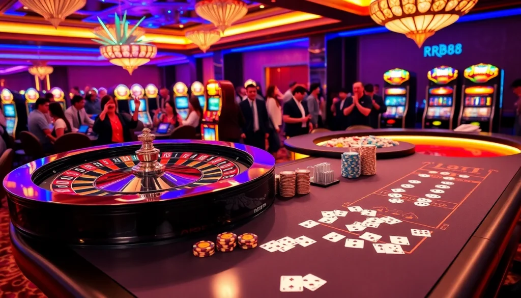 Engage in thrilling casino games at RR88 with stunning roulette and poker setups.