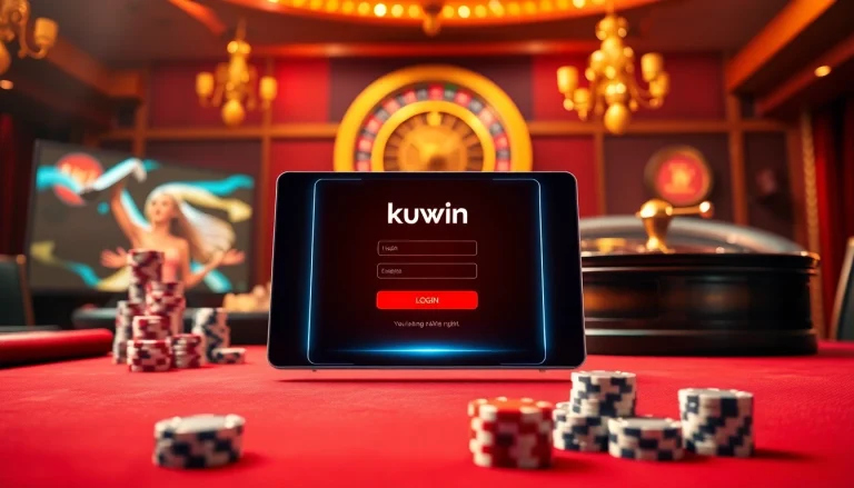 Kuwin đăng nhập interface with casino elements showcasing an exciting online gambling atmosphere.