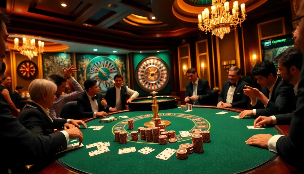 Exciting poker game at https://winbet7.vip/ featuring luxurious table setup with chips and cards.