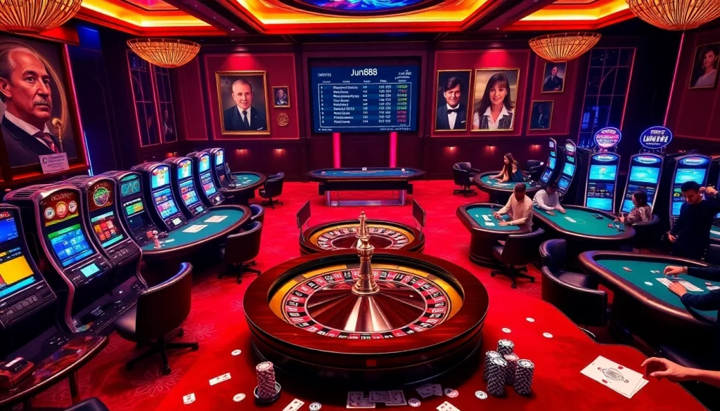 Exciting gaming action at https://jun88pl.com/ with players enjoying poker and slots.