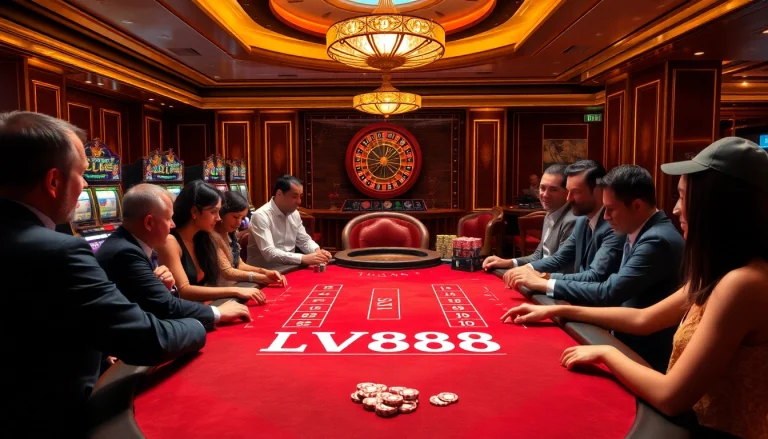 Players enjoying an exciting round at the LV88 casino table in a vibrant setting.