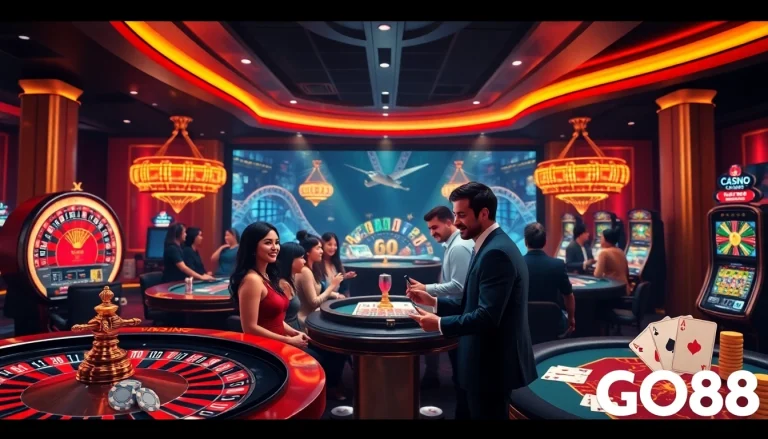 GO88 players enjoying an exciting online casino experience with vibrant games and interactive graphics.