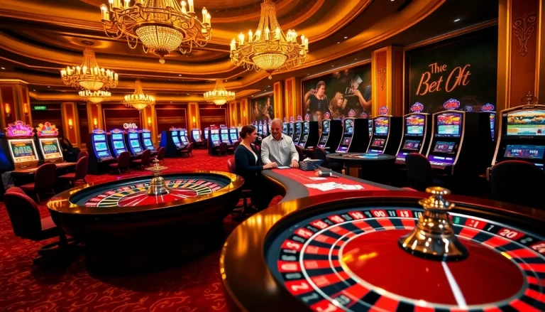 Bet789 players celebrating a win at a luxurious casino table with roulette and cards.