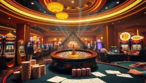 Experience the excitement of link 98win with vibrant casino visuals featuring roulette and poker tables.