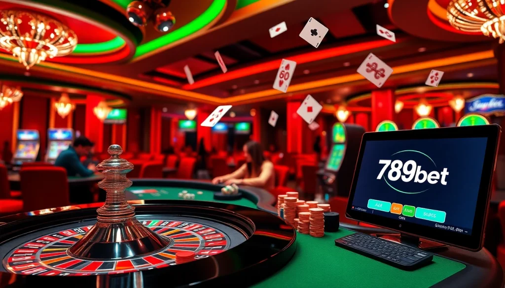 Players enjoying a thrilling game at 789bet casino with vibrant roulette and poker action.