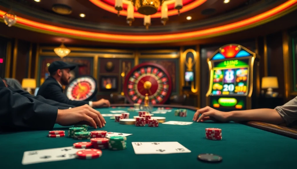 Players enjoying an intense poker game at the table, showcasing the excitement of https://uu88net.info/ gambling experience.