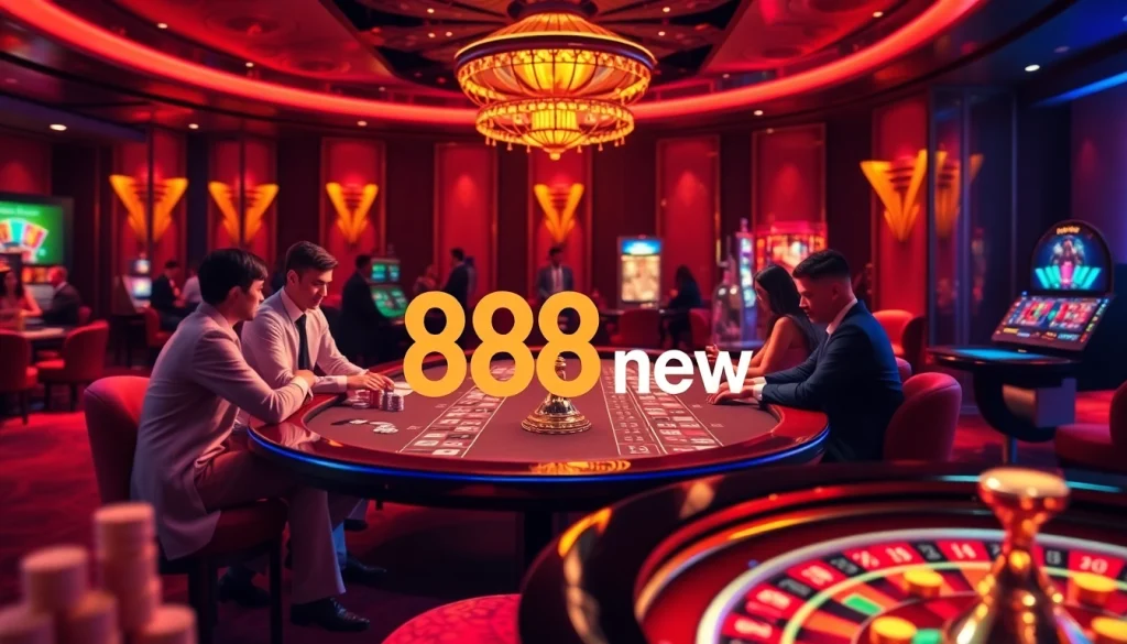 Players enjoying exciting games at the 888 new online casino, featuring vibrant slot machines and tables.